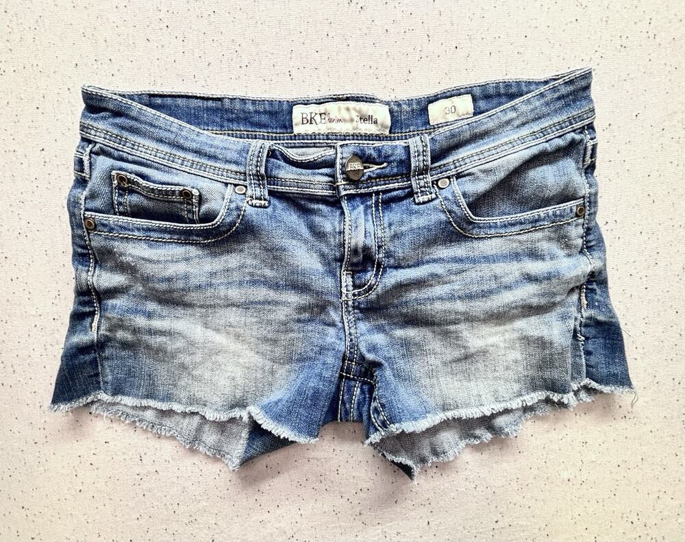 BKE Stella Cut Off Denim Shorts Womens Size 30 Frayed Raw Hem Embroidered Buckle
